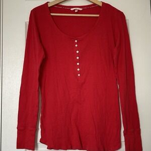 Victoria's Secret Red Long Sleeve Henley Pajama Top Cozy‎ Loungewear Sleep Style